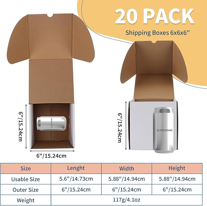 ZBEIVAN 6x6x6 White Shipping Boxes Set of 20, Corrugated Cardboard Mailer Boxes for Packaging Small Business Mailing Gifts