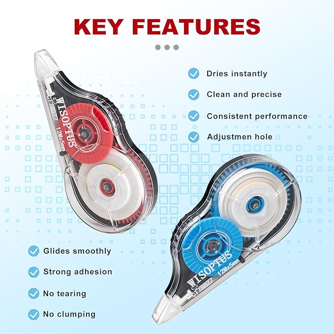 15PCS Correction Tape, 39.37ft Each, Fast, Clean, Opaque and Easy to Use Tear-Resistant Correction Tape Bulk Office or School Supplies, Blue, Red, Gray