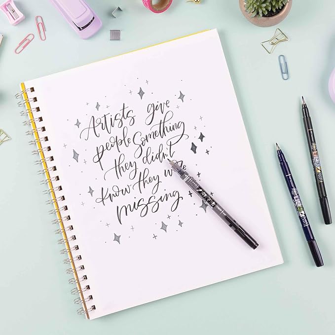 Tombow 62039 Fudenosuke Brush Pens, 3-Pack. Soft, Hard, and Twin Tip Markers for Calligraphy and Art Drawings