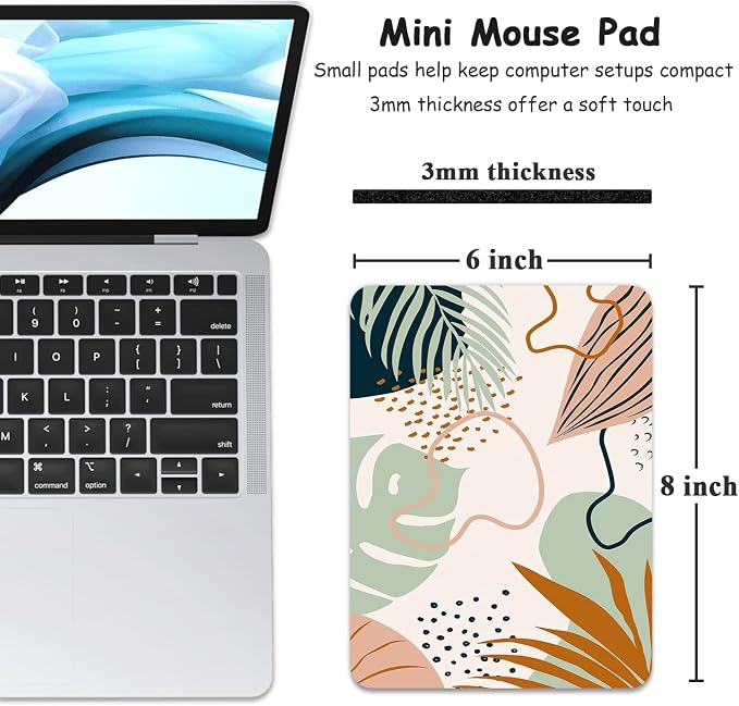 Dapesuom Small Mouse Pad, 6 x 8 Inch Thick Rubber Premium-Textured Non-Slip Portable & Washable Mini Mouse Mat for Women Men Wireless Laptops Keyboard Tray Gaming Work Office Travel, Tropical Plants