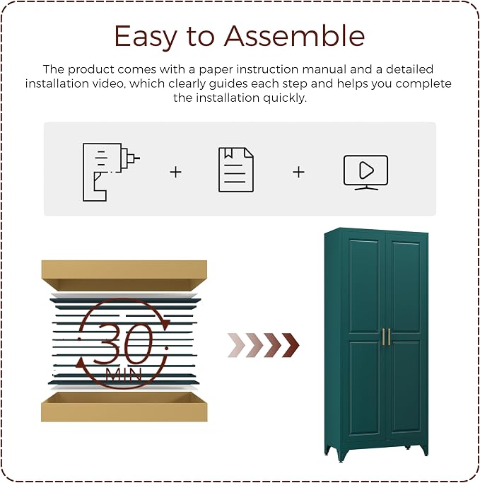 75" Kitchen Pantry Cabinet, Metal Storage Cabinets with 2 Doors | Kitchen Cabinet with 4 Adjustable Shelves, Tall Food Pantry Storage Cabinet, Cupboard for Kitchen, Dining Room, Living Room