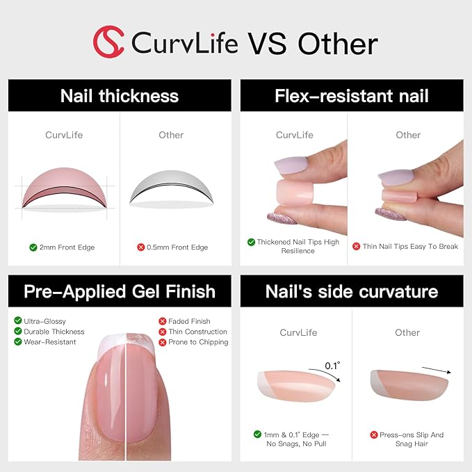 Curvlife Tip Press on Nails Acrylic Fake Nails with Design Full Cover False Nails for Women Reusable Nail Kit with Nail Glue Adhesive Tabs Nail File (Purple orchid, Medium)