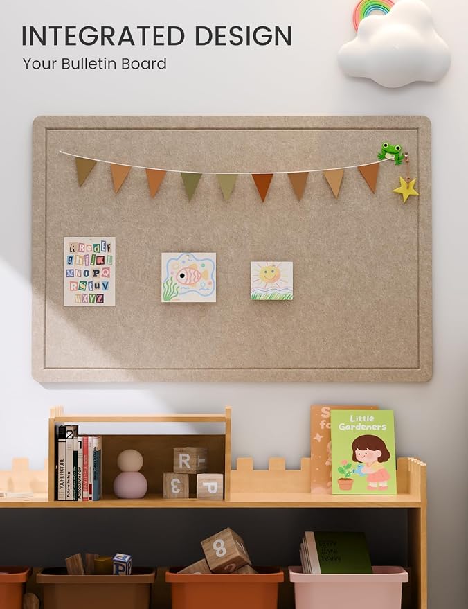 Fluxynara 35.4" x 23.6" Bulletin Board, Taupe | Cork Board Alternative with 12 Removable Adhesive Tabs, Foldable Felt Pin Board for Home, Office, Classroom & Dorm