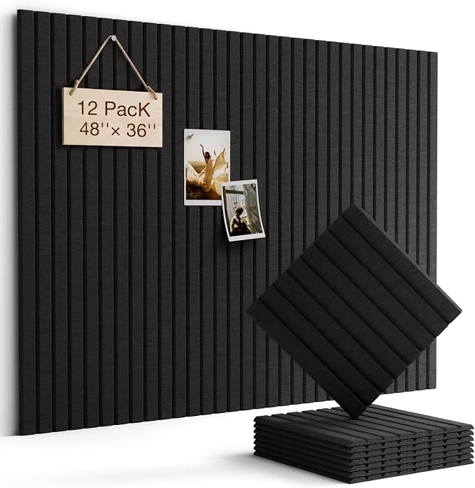 Felt Bulletin Board 48"×36" Cork Board with 60 Adhesive Tabs Black | 12 Pack Cork Boards for Office, Pin Boards For Walls, Use in Bedroom Home Classroom Decor