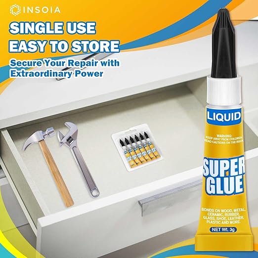 Super Glue Liquid Clear, 6 X 3g All Purpose Strong Adhesive Ca Glue Cyanoacrylate Quick Dry Instant Glue for Plastic, Metal, Ceramic, Shoe, Wood, Leather, Model, Rhinestone, Jewelry and DIY Crafts