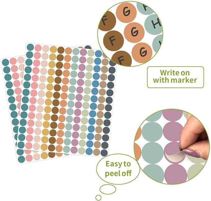 REGELETO Boho 4200 PCS 0.75 Inch 12 Colors Round Colored Dot Stickers for Students Teaching Papers, Color Coding Labels, Circle Dots Stickers for Office and Classroom (25 Sheets)