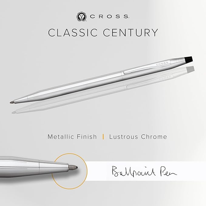 Cross Classic Century Lustrous Chrome Ballpoint Pen - Refillable Pen for Effortless Writing - Black Ink - Durable Construction - Premier Distinctive Look - Gift-Ready