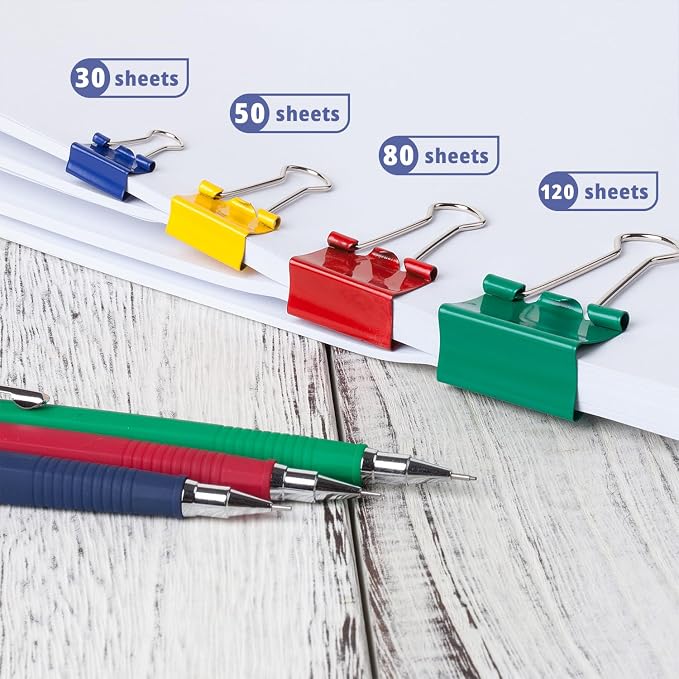 Mr. Pen- Metal Binder Clips, 100 pcs, Assorted Sizes | Colored Binder Paper Clips, Bulk Paper Clamps for Office Supplies, Home, School, Business, Document Organizing