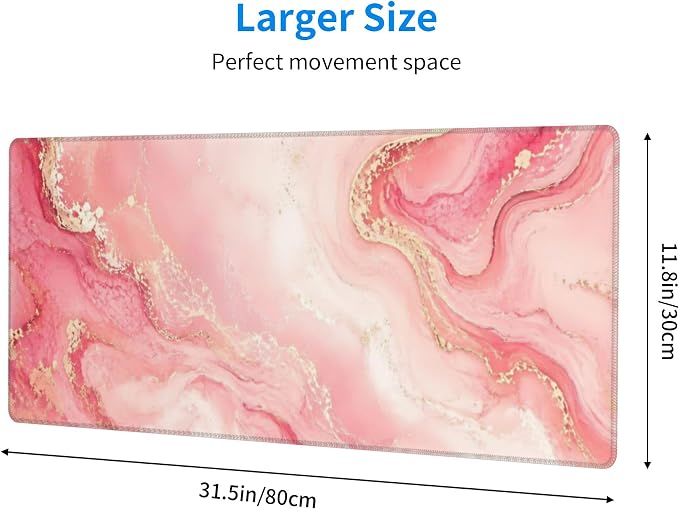 Pink Gold Marble Mouse Pad XL Large Mousepad Non Slip Rubber Base Desk Mat for Laptop Computer Gaming 31.5" X 12"