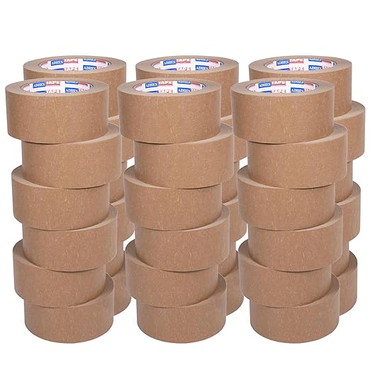 ADHES Biodegradable Kraft Paper Tape Eco Friendly Packing Tape Writable Non-Coated Surface for Masking, Sealing, and Packaging Use,2inch x 55 Yards,36Rolls