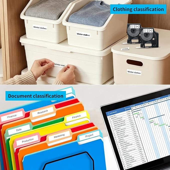 2-Pack 45013 S0720530 Compatible with DYMO D1 Label Tape 1/2" x23' | Black on White label maker refilll Compatible with d1 LabelManager 160 280 210D 360D 420P 260P Easy Peel No Residue