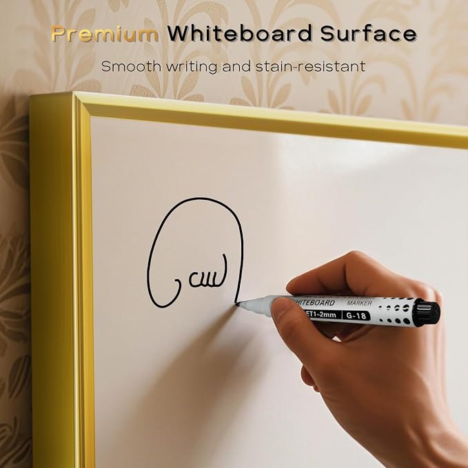 Magnetic Dry Erase White Board & Cork Board Combo, 36"x24", Wall Mounted | Gold Aluminum Frame, Dry Erase Board and Cork Bulletin Board, Vision Board, for Home Office, School, Kitchen