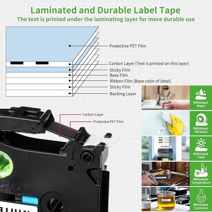 9mm Label Tape TZe-221 Replace for Brother P Touch TZe TZ Tape 9mm 0.35'' (Pack of 2)