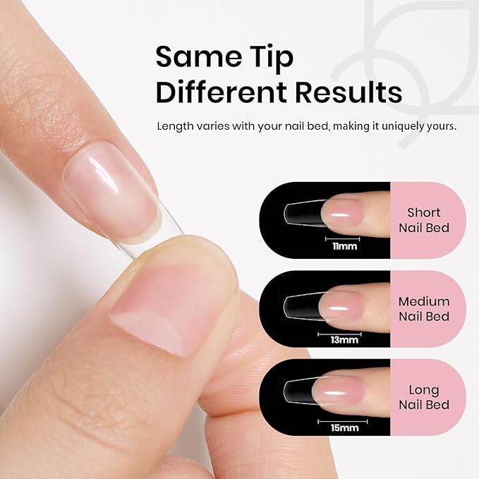 Beetles Gel Nail Kit Medium Coffin with Nail Dehydrator and Primer, 576Pcs Half Matte Etch-X Gel Tips Solid Glue Mini Lamp Acrylic False Tips Easy DIY Extension Set Gift for Women