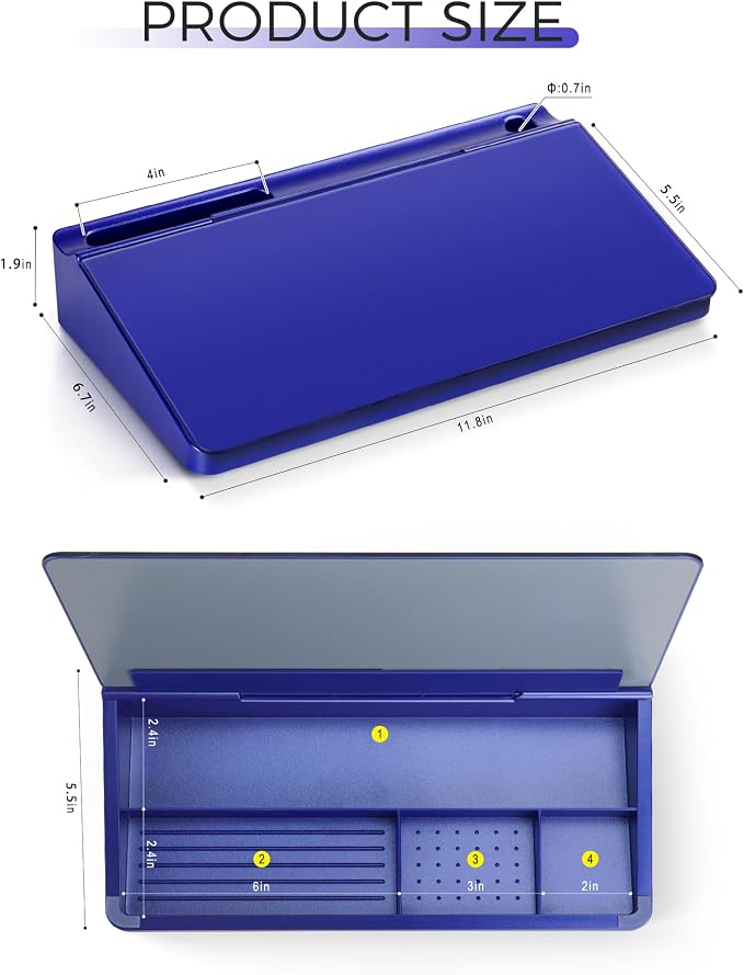 TOWON Compact Glass Desktop Whiteboard with Storage 12x7 in, Navy Blue | Glossy metallic mirror finish, 5 markers, eraser and holder included, dry erase surface for the office or home desk