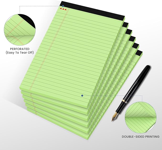 6pcs Small Note Pads, Green Notepads 5x8 College Ruled Notebook, Writing Pads 5 x 8, Legal Pads, Pad Paper Perforate Notebooks for Work, Message, School, Office Supplies,30 Sheets/Pack