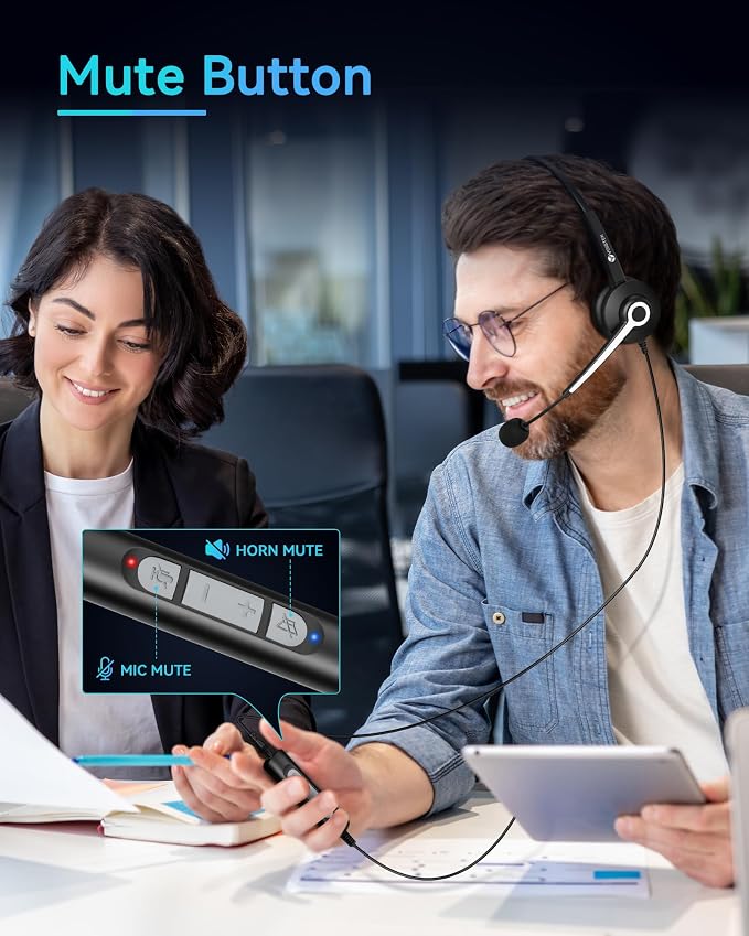 Voistek USB Headset with Microphone for PC, Computer Headset with Noise Cancelling Mic, Mute & Volume Control, Wired Headset for Work, Zoom, Teams, Online Meetings, Home Office