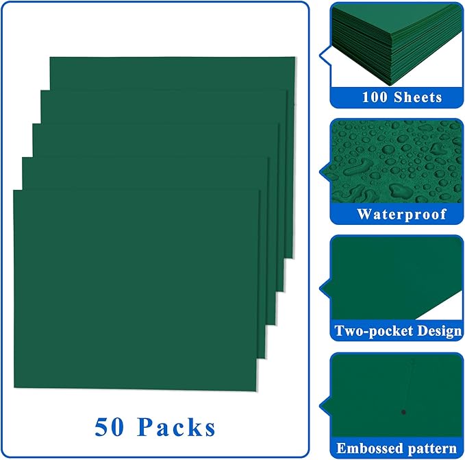 Zzrywuty File Folders with Pockets Letter Size,50-Pack Paper Folders with Card Slot,Green Two Pocket Folders for School Students,Businessmen,Home and Office Workers