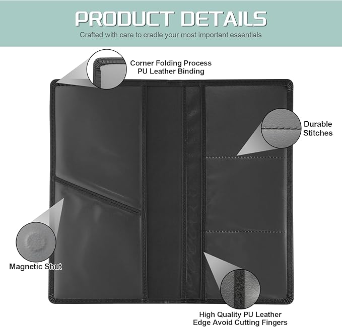 JUSTTOP 1Pack Car Registration and Insurance Holder,Car Document Holder for Cards License with Magnetic Shut,Car Organizer for Documents, Cards, License,Interior Car Accessories for Women Men(Black)