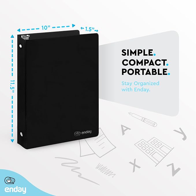 Enday 1 Inch Binder, Black 3 Ring Binder 1 Inch, Heavy Duty Three Ring Binder, 175 Sheets Capacity - One Inch Binder for Home School and Office.