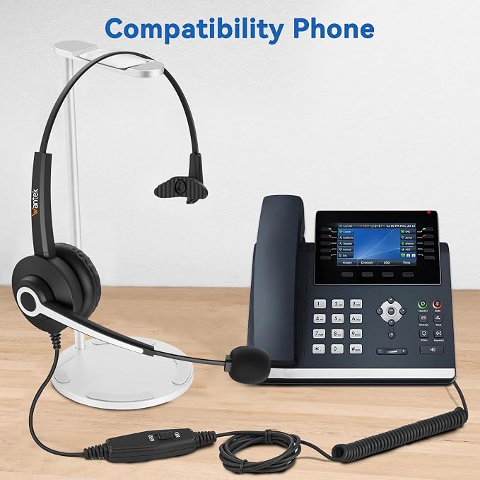 Phone Headsets for Office Phones, Corded Telephone Headset Mono w/Noise Canceling Mic - Headset for Phones Landline Office Compatible with Polycom Plantronics Nortel Toshiba Mitel ShoreTel