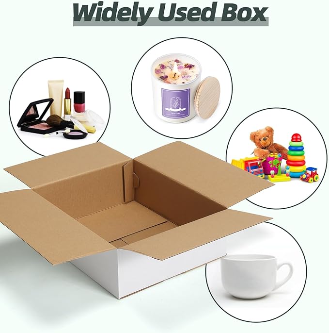 CRUGLA 12x10x4 Shipping Boxes 15 Pack, White Corrugated Cardboard Boxes with Side-Lock and Pre-Applied Double-Sided Tape, Easy Assemble Packing Mailer Boxes for Small Business Shipping