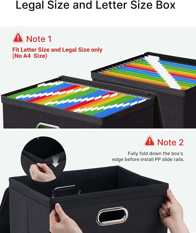 File Box Large 2-Pack Hanging Organizer for Letter/Legal-Size Folder | Dustproof Lid. 3 Mesh Pockets. Collapsible Scratch-Resistant GRS Linen. Slide Rails. Office, Home, Dorm