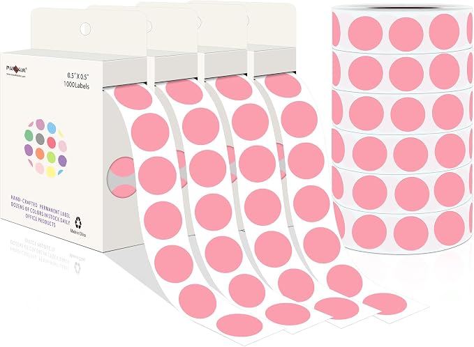 PARLAIM 10000PCS 1/2 Inch Round Color-Code Dot Stickers,Circle Colorful Coding Label Sticker for Home Office (Pink)
