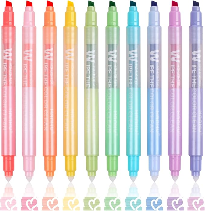 Erasable Highlighters Pastel Colors, 10 Colors Muted Dual Tip Markers, No Bleed Aesthetic Highlighters for Bible, Journaling, School Office Supplies, Double Ended Fine & Chisel Tip, Smooth Dry Fast