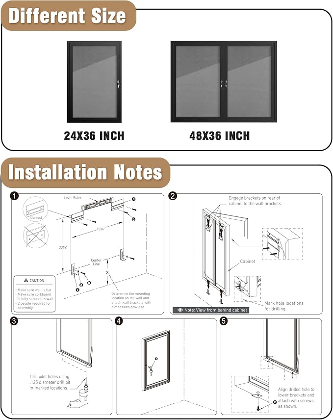 Mifuro 36"x24" Enclosed Bulletin Board, Outdoor Lockable Weather-Resistant Aluminum Cork Noticeboard for School & Office, Black Frame w/Grey Flet