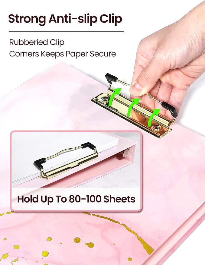 SUNEE Pink Marble 1 Inch 3 Ring Clipboard Binder with Dividers, Letter Size