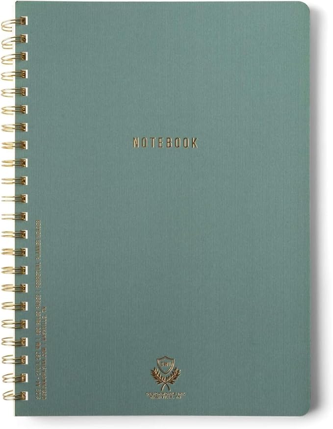 DesignWorks Ink Textured Paper Twin Wire Notebook, Daily Planner & Soft Cover Writing Journal, 160 Lined Perforated Pages, Large Spiral Notebook for Work & Journaling, 8.25 x 11.625 in, Juniper Green