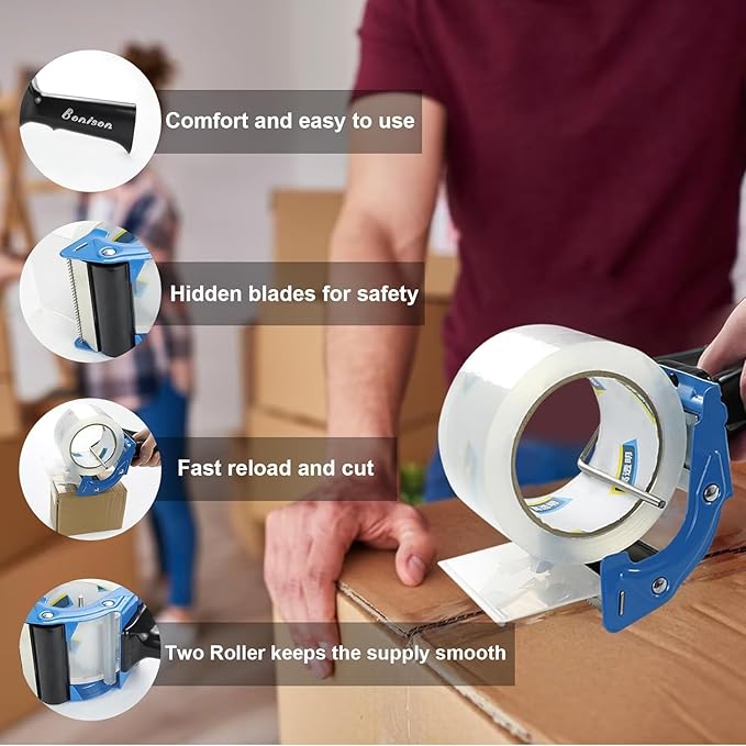 8 Pack Tape Gun for Packing Boxes, 3 inch Packaging Tape Dispenser with Quick Load for Packaging and Box Sealing Industrial Durability