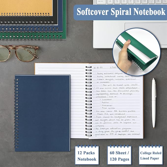 8Pack Small Spiral Notebook A5, 5.5x8.3” Notebook for Work 120Page Notepads | Colored Multipack College Ruled Notebooks A5 Kraft Spiral Bound Small Notebook Journal Lined Note Pads for Writing Journaling