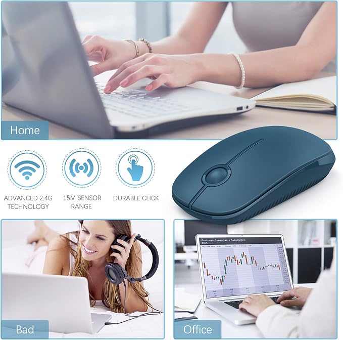 VssoPlor Wireless Mouse, 2.4G Slim Computer Laptop Mouse, Sapphire Blue | Portable Mouse, Plug & Play USB Nano Receiver, Quiet Silent Optical Mice for Notebook, PC, Laptop, Computer, Windows, Mac