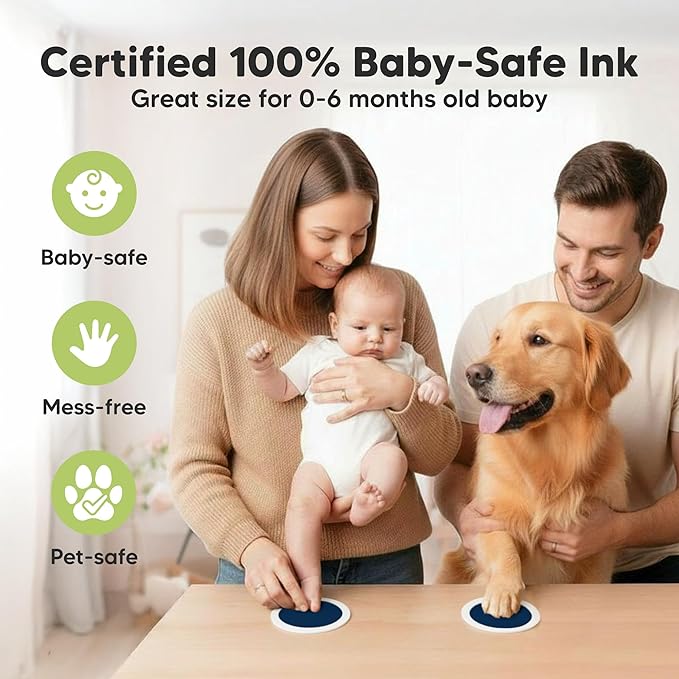 2-Pack Round Inkless Baby Hand and Footprint Kit - Mess Free Ink Pad for Newborn Keepsake, Dog Nose & Paw Print Kit, Clean Touch Ink Pad for Baby Hand & Footprints, Ideal New Mom Gifts (Navy)