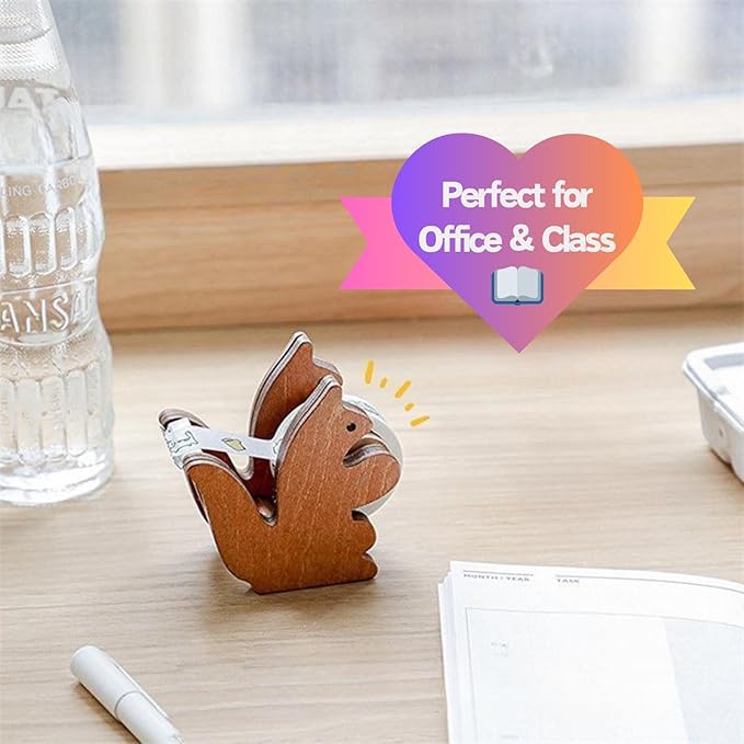 Clear Tape Dispenser - Wooden Squirrel Cute Design for Office & School Desktop - 1/2" x 250 in Tape Included