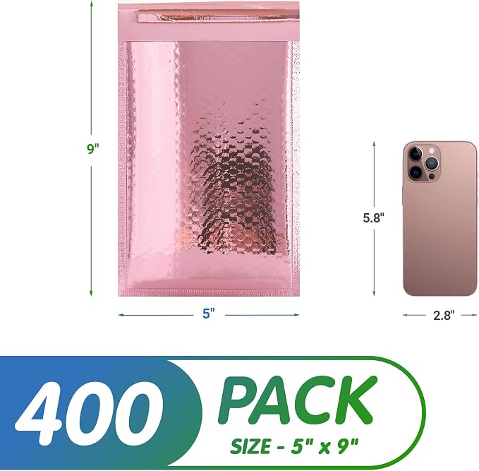 Glamour Metallic Bubble Mailers 8.5 x 13.5 Inches Rose Gold, 250 Pack Padded Envelopes for Shipping, Mailing, Packaging Protection