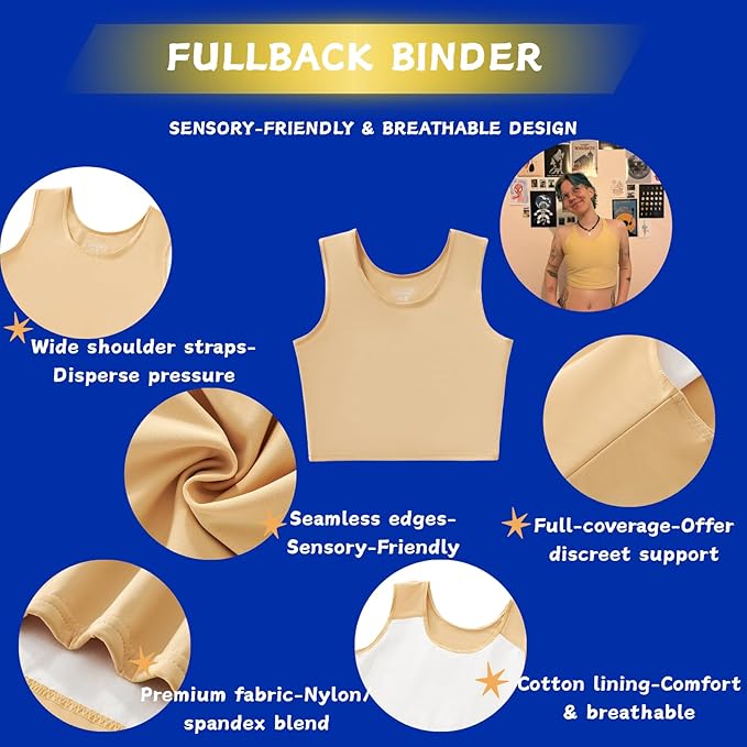 Wonababi Chest Binder for Transgender - Fullback Ultra Flat Compression Bra for FTM, Large Breasts