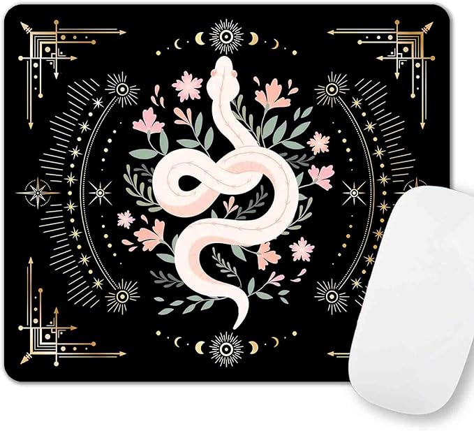 Boho Mouse Pad, Snake Witch Mouse Mat, Women Girls Mousepad, Moon Phases Computer PC Laptop Small Cute Mouse Pads for School Office Home, 9.5x7.9 inch