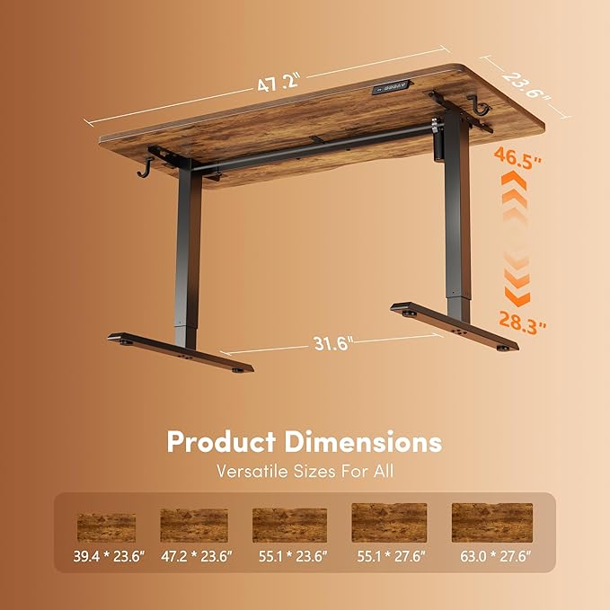 FEZIBO 48 x 24 Inchs Electric Standing Desk, Height Adjustable, Sit Stand Up, Computer Office Desk with Splice Board, Black Frame/Rustic Brown Top