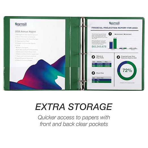 Samsill 1 Inch 3 Ring Binder, Economy Round Ring, Clear View Cover, 200 Sheet Capacity - for School, Home, Office - Forest Green