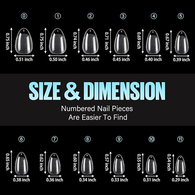 TOMICCA Short Almond Nail Tips, 240Pcs Half Matte Soft Acrylic Nail Tips, 12 Sizes Pre-Shaped Acrylic Nails Full Cover False Nails Almond Press on Nails Short Fake Nails for Extension Nail