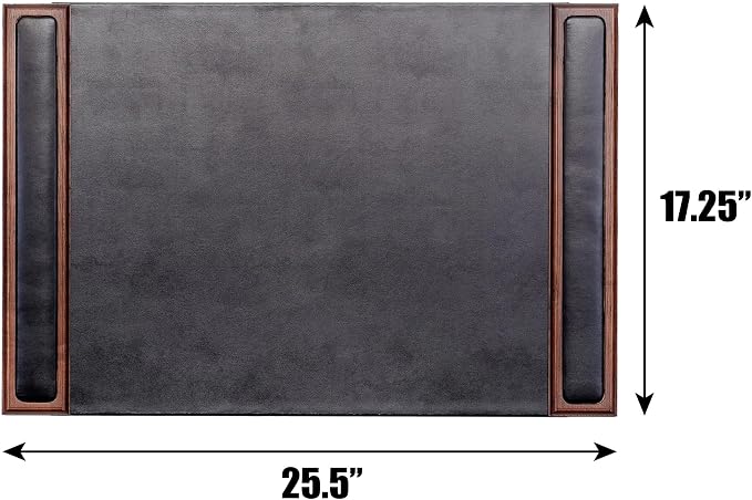 DACASSO Wood & Leather Desk Pad - Luxury Leather Desk Blotter for Writing - Padded Executive Desk Surface Protector - (Walnut & Black, 25.5” x 17.25”)