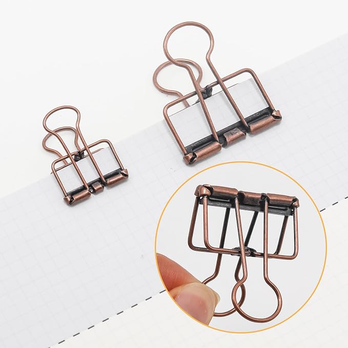 20 Pcs Hollow Out Long Tail Wire Binder Clips, 10 Medium + 10 Small | Red Bronze, Assorted Sizes, Hollow Binder Clamps, Paper Binder Clips for Office School Supplies