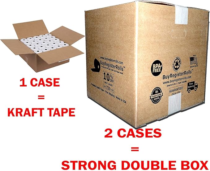 (100 Rolls) 2 1/4 x 50 Thermal Paper Receipt Rolls 55 GSM Premium Quality German Paper fits all Credit Card Terminals Verifone VX520 Ingenico ICT220 ICT250 BPA Free from BuyRegisterRolls