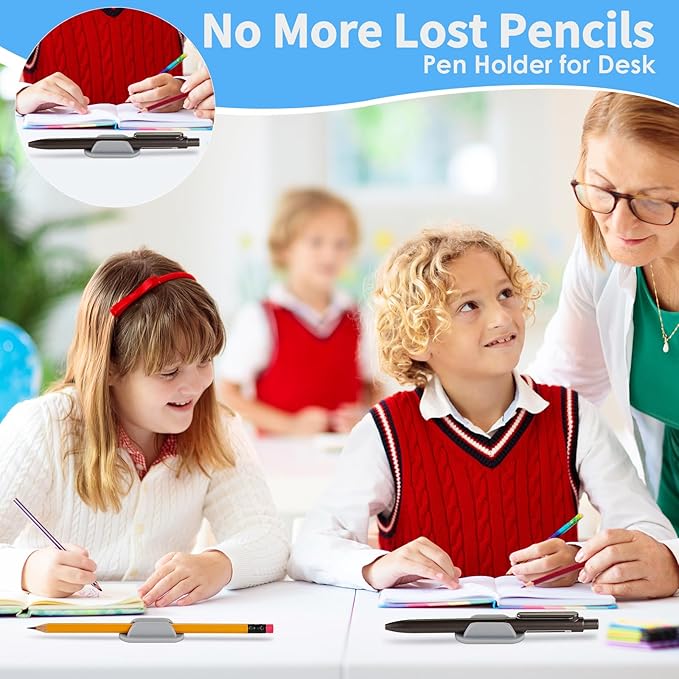 20 PCS Adhesive Pencil Holders for Desk, Silicone Pencil Holder for Notebook, Marker Holder for Clipboard and Wall, Classroom School Office Desk Accessories, Teacher Supplies