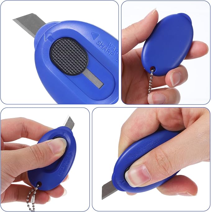 4 PCS Mini Box Cutter, Retractable Box Cutter Small Utility Knife Blade Safe & Portable Letter Opener with Keychain Hole for Envelopes Package Paper Cutting for Home Office Outdoor
