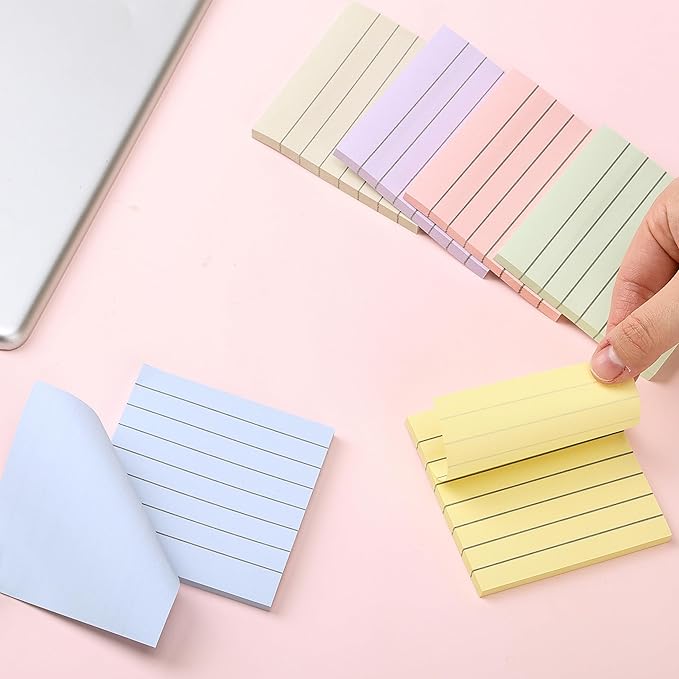 Mr. Pen- Lined Sticky Notes 3x3, 12 Pads, 720 Sheets in Total, Morandi Colors, Sticky Notes with Lines, Stocky Notes for Bible Journaling