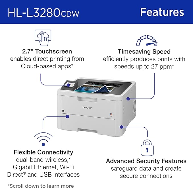 Brother HLL3280CDW Wireless Compact Color Laser Printer, Duplex, Mobile Printing & Ethernet | Includes 2 Month Refresh Subscription Trial¹, Amazon Dash Replenishment Ready (Renewed Premium)